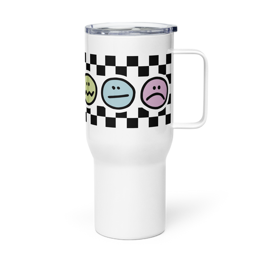 checkered smiley travel mug