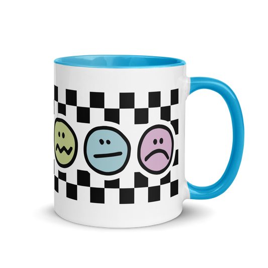 checkered smiley mug with color inside
